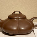 Brown Teapot with Pumpkin Design for Tea, Authentic Yixing Zisha Handmade