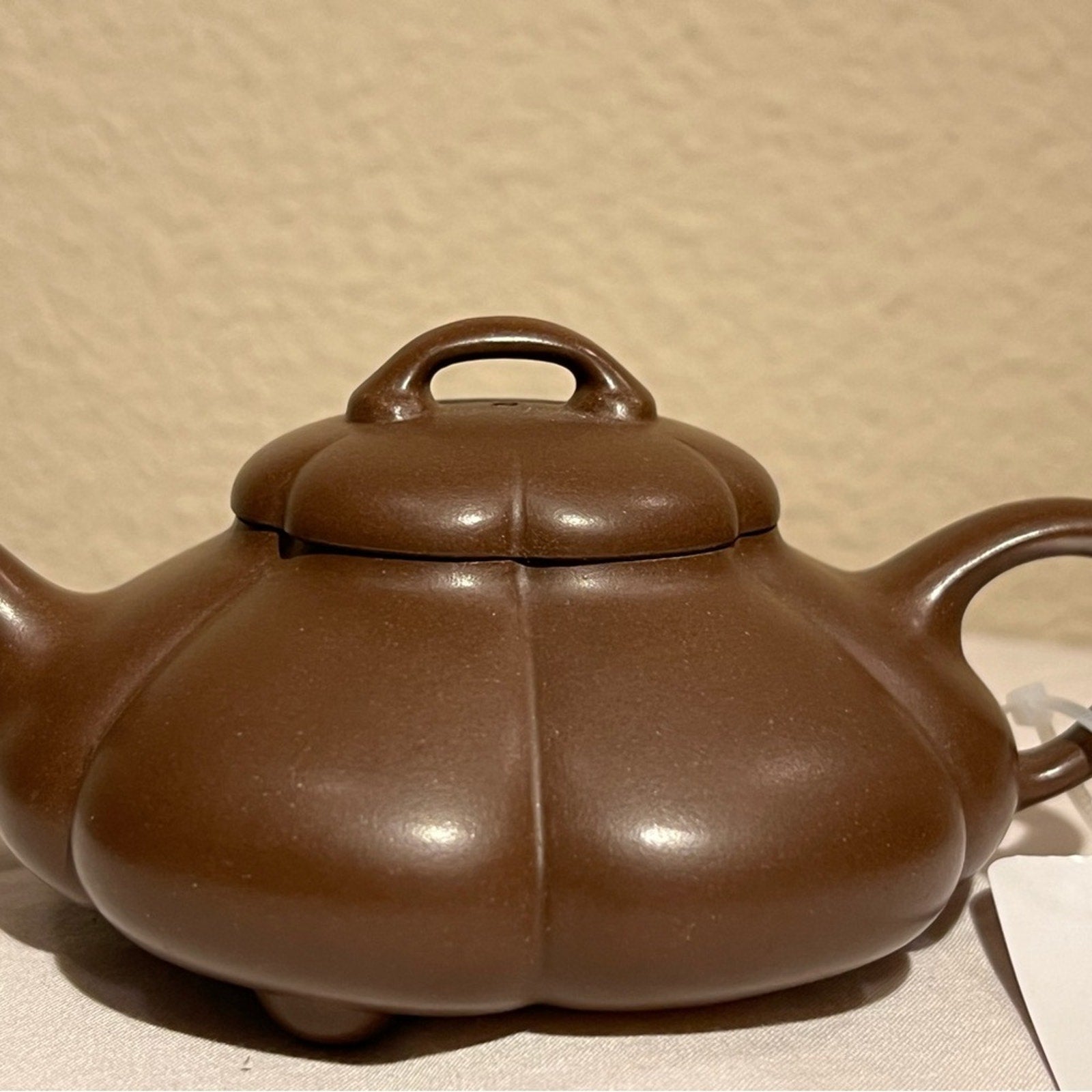 Brown Teapot with Pumpkin Design for Tea, Authentic Yixing Zisha Handmade
