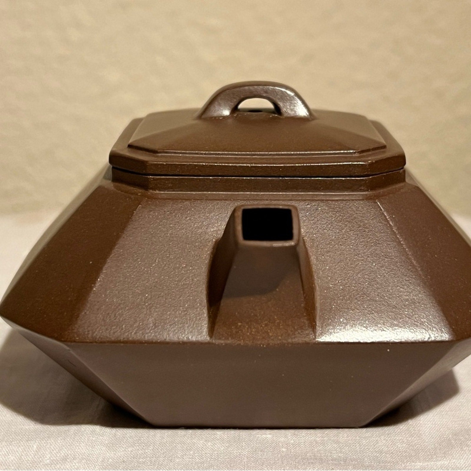 Elegant Geometric Brown Teapot, Authentic Yixing Zisha Handmade