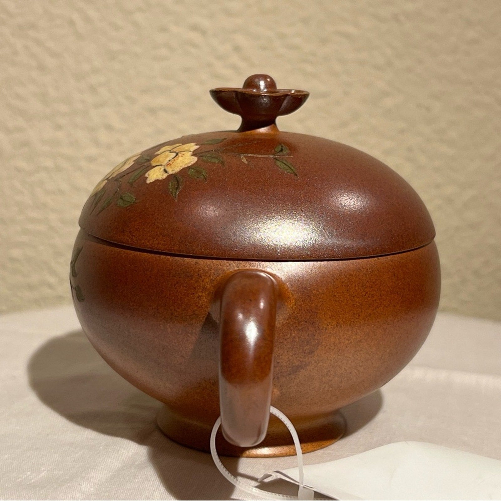 Charming Brown Teapot with Floral and Bird Motif, Authentic Yixing Zisha 柴烧