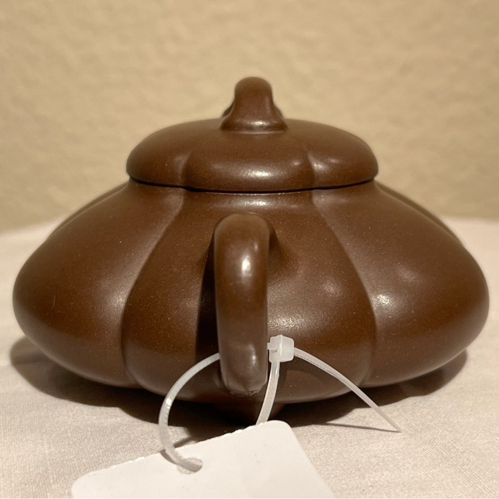 Brown Teapot with Pumpkin Design for Tea, Authentic Yixing Zisha Handmade