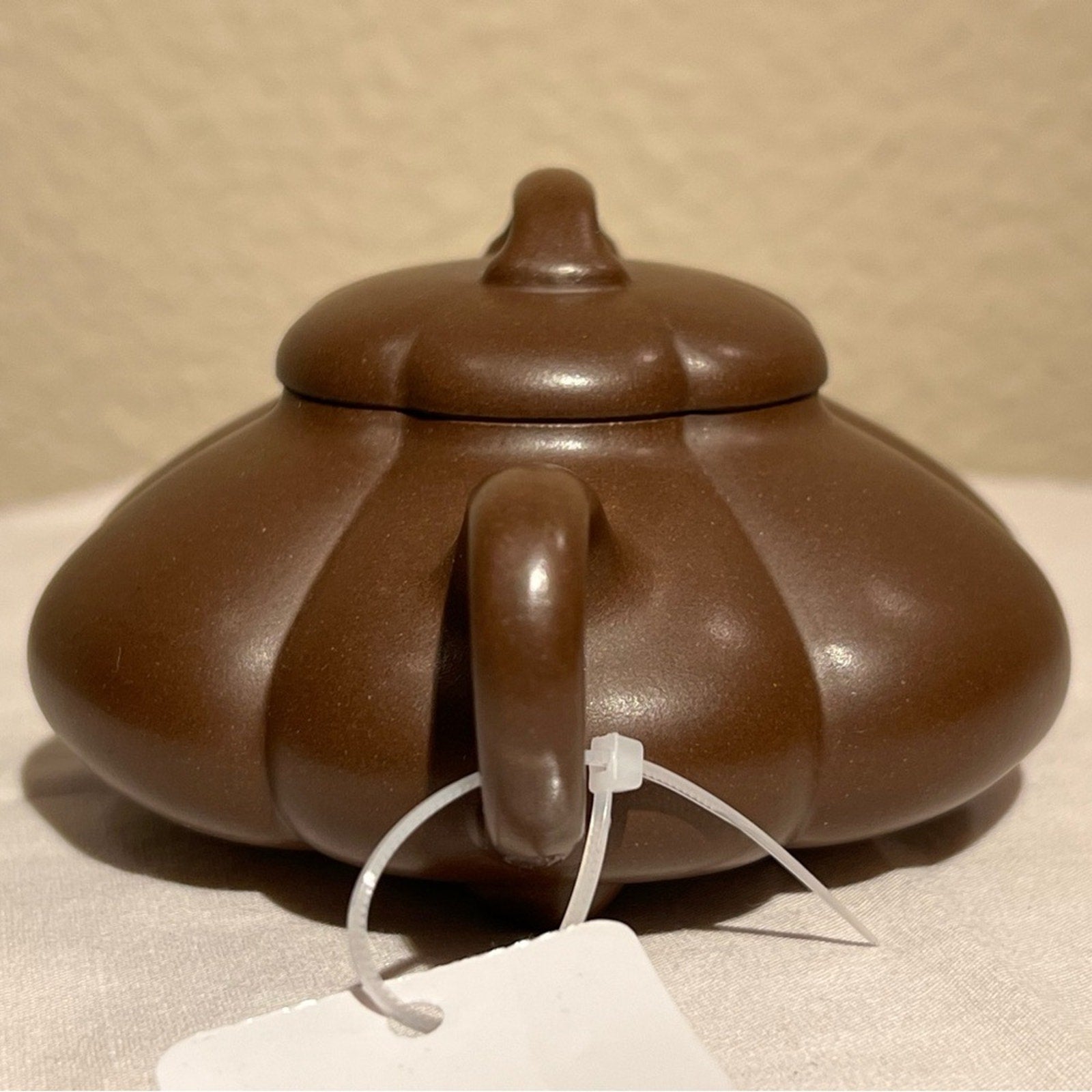 Brown Teapot with Pumpkin Design for Tea, Authentic Yixing Zisha Handmade
