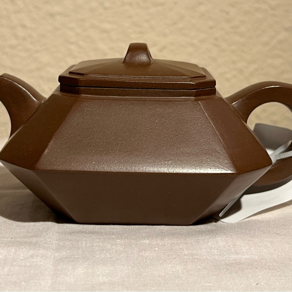 Elegant Geometric Brown Teapot, Authentic Yixing Zisha Handmade