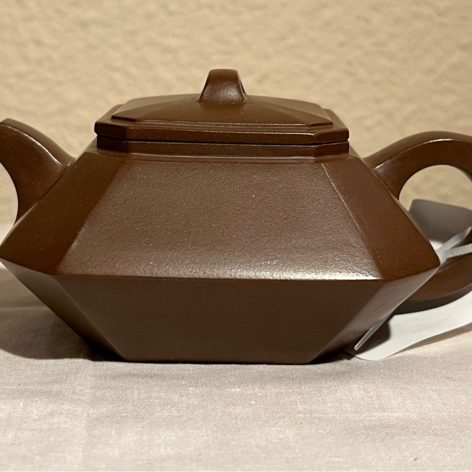 Elegant Geometric Brown Teapot, Authentic Yixing Zisha Handmade