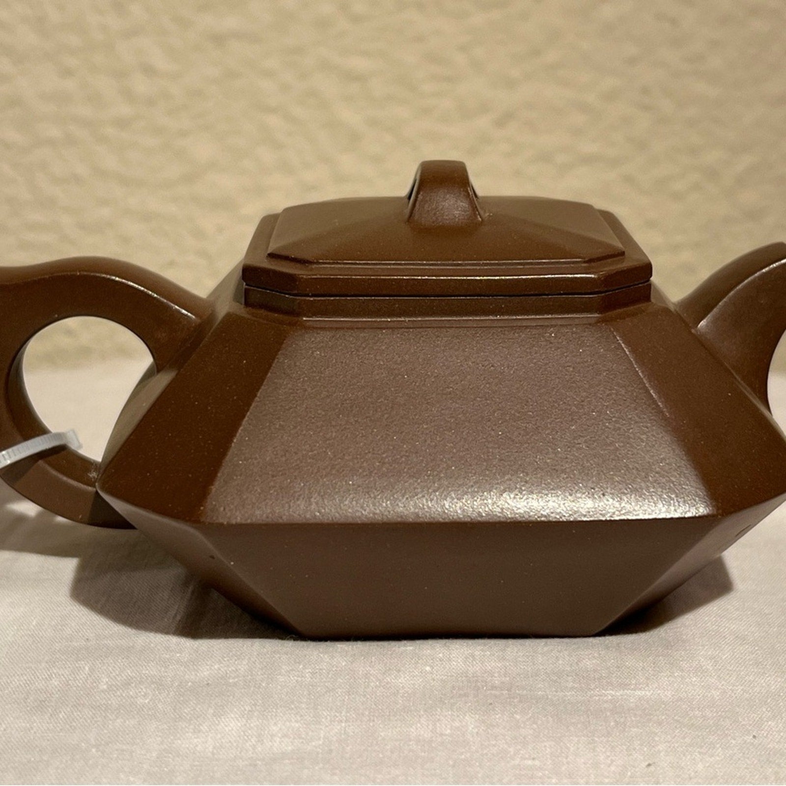 Elegant Geometric Brown Teapot, Authentic Yixing Zisha Handmade