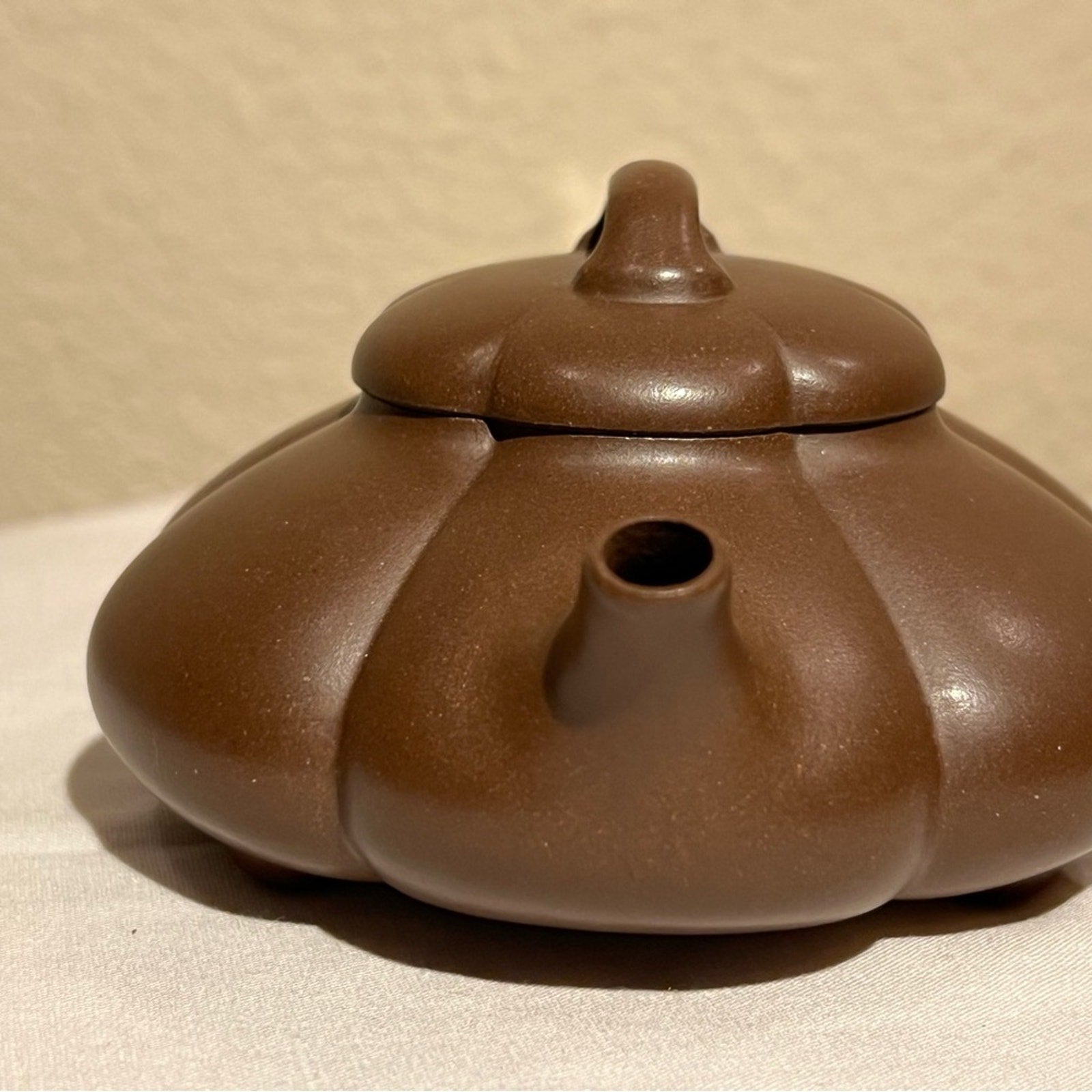 Brown Teapot with Pumpkin Design for Tea, Authentic Yixing Zisha Handmade