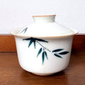 Bamboo gaiwan full front view in white porcelain
