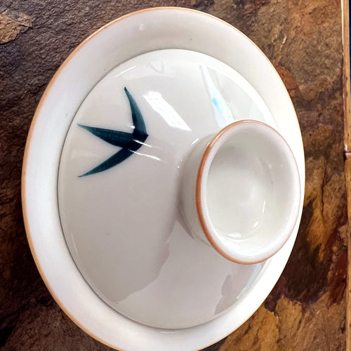 Bamboo gaiwan lid detail with underglaze bamboo design