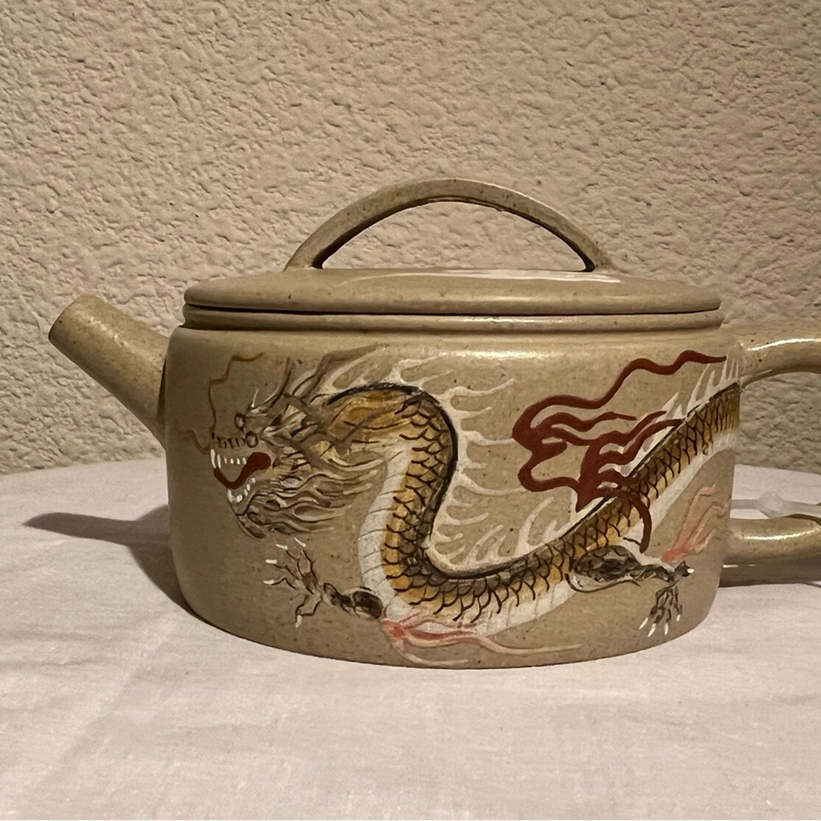 Dragon Motif Ceramic Teapot, Authentic Yixing Zisha, Handmade