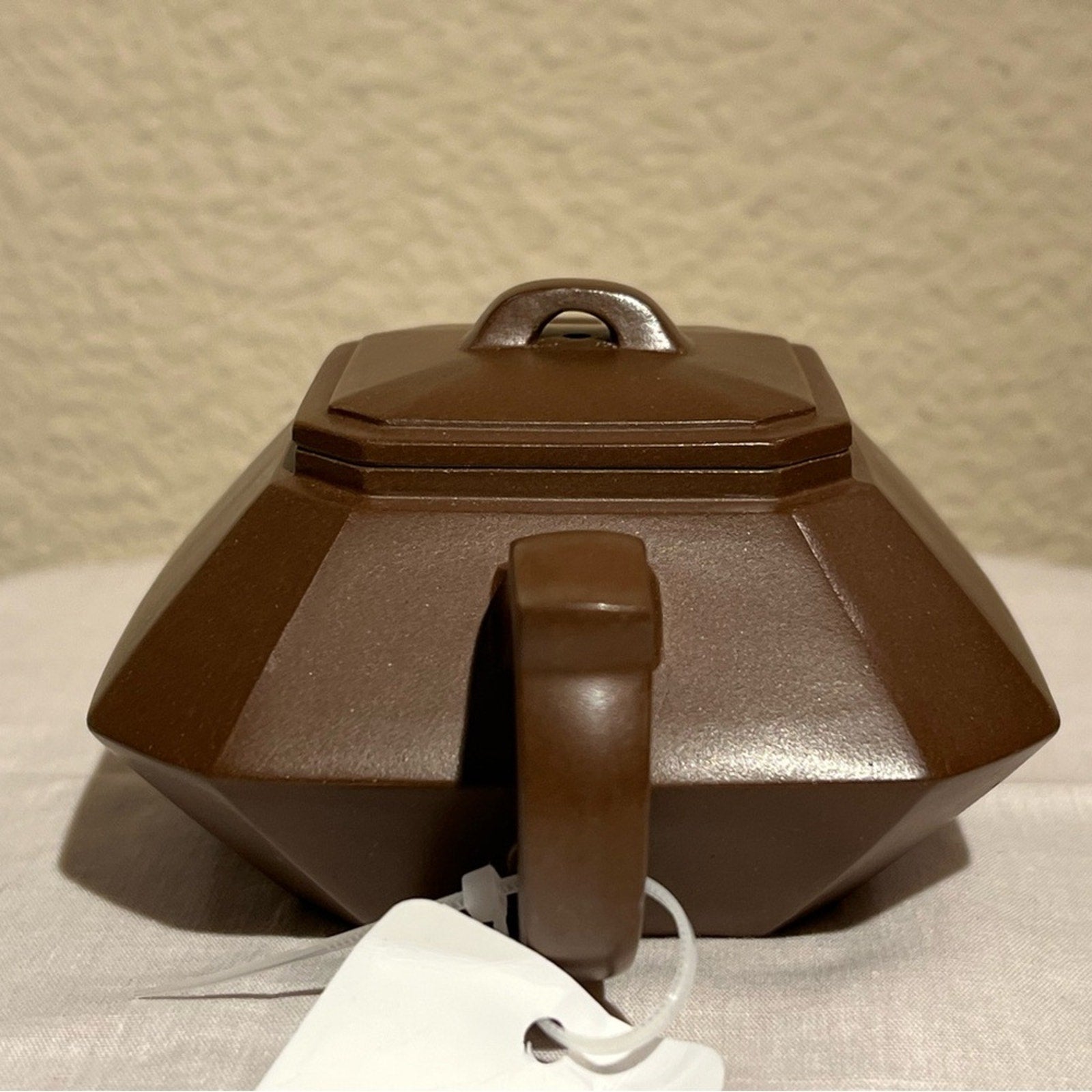 Elegant Geometric Brown Teapot, Authentic Yixing Zisha Handmade