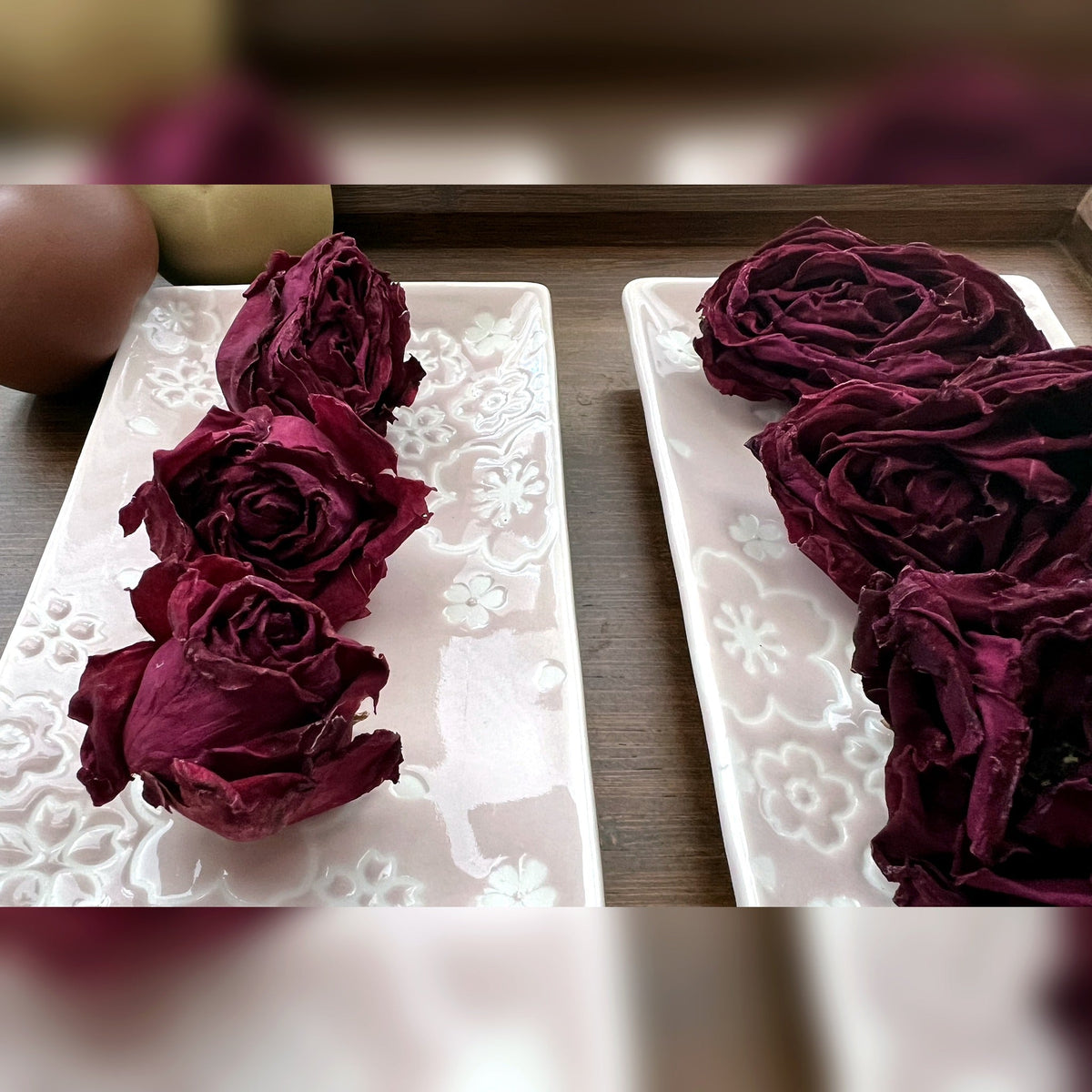 Freeze-dried Ink Red Roses loose buds close-up